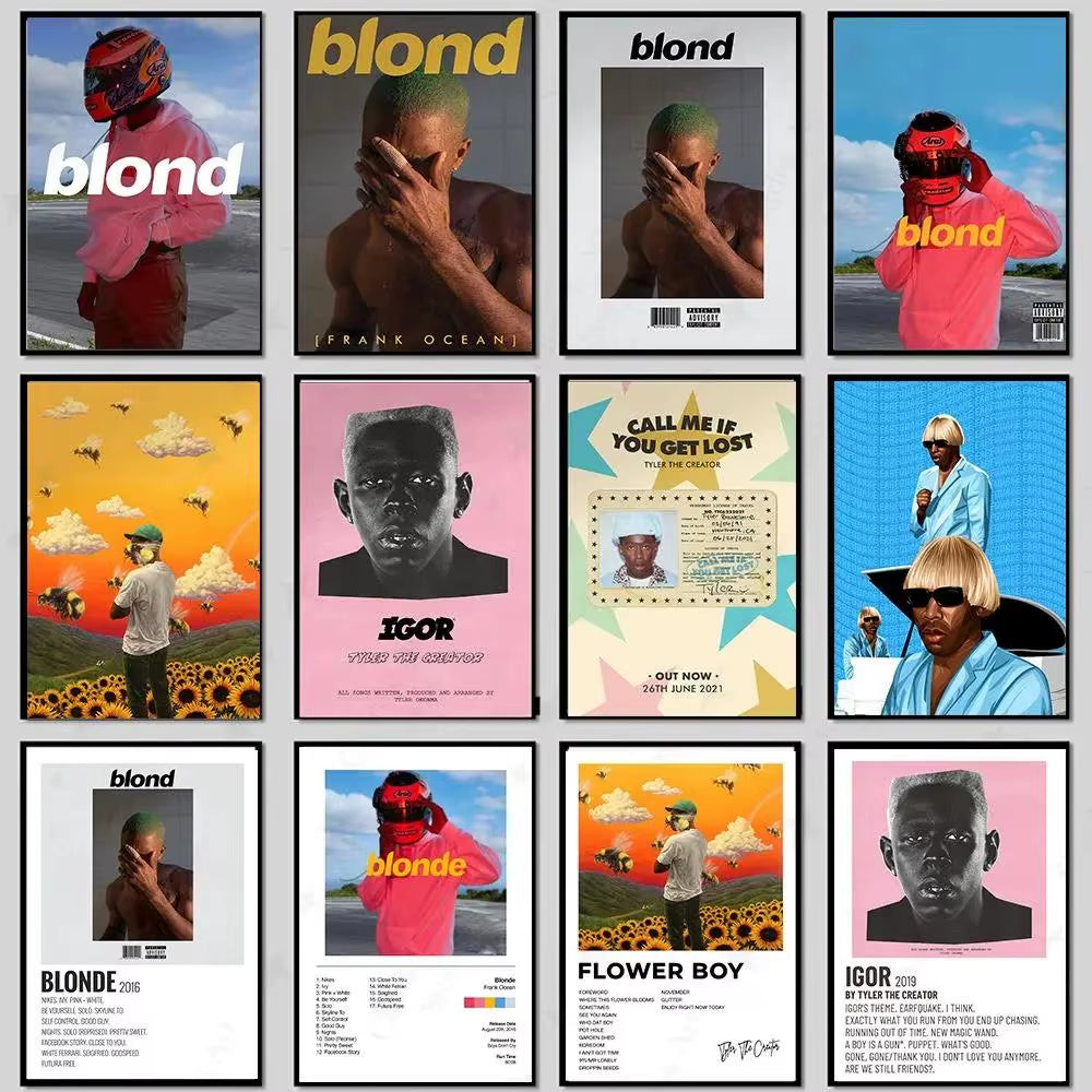 Tyler the Creator Frank Ocean Blonde Poster Hip Hop Rapper Singer Star Band Music Cover Wall Art Canvas Painting for Cafe Home